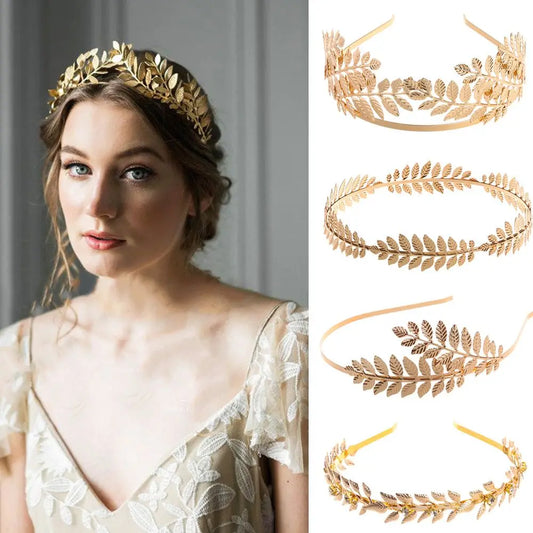 Bridal Gold Leaves Hair Crown – Vintage Pearl Wedding Tiara for Women