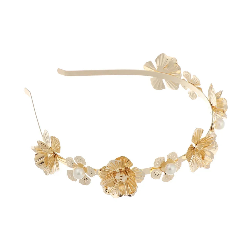 Bridal Gold Leaves Hair Crown – Vintage Pearl Wedding Tiara for Women