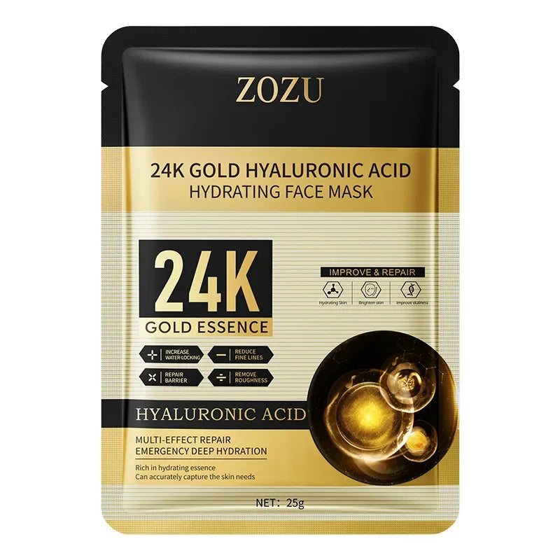 24K Gold Hyaluronic Acid Facial Mask – 10PCS Moisturizing & Anti-Aging Sheet Mask