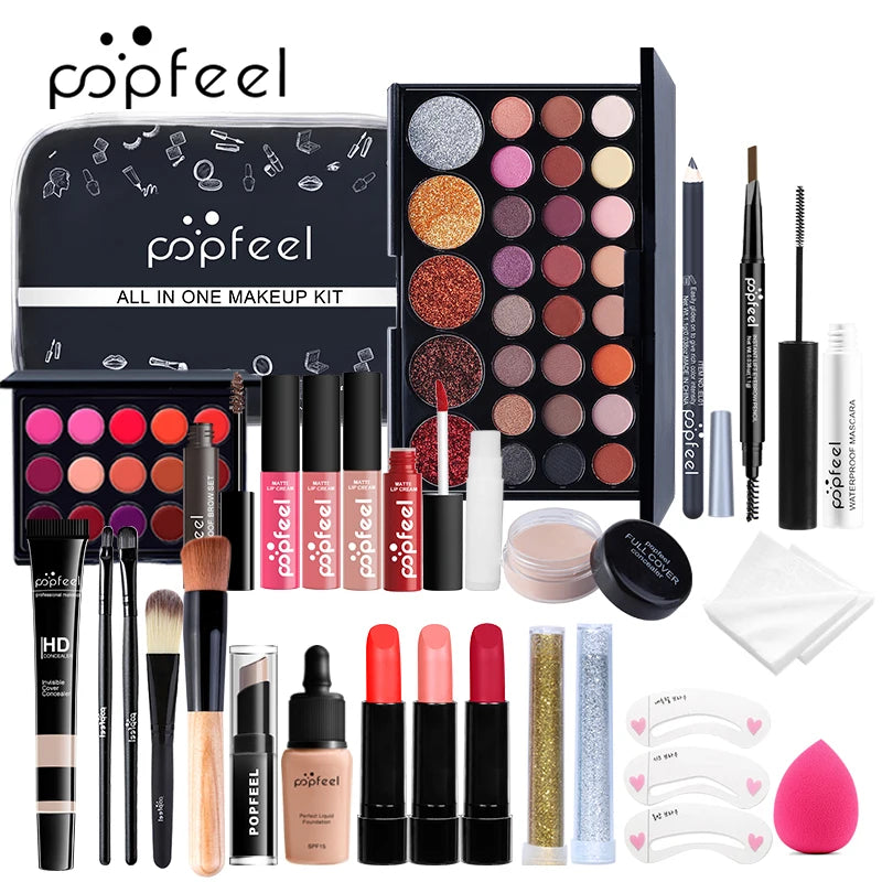 POPFEEL All-in-One Makeup Kit – Eyeshadow, Lipstick, Brushes & More