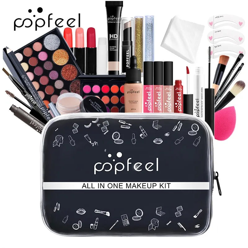POPFEEL All-in-One Makeup Kit – Eyeshadow, Lipstick, Brushes & More
