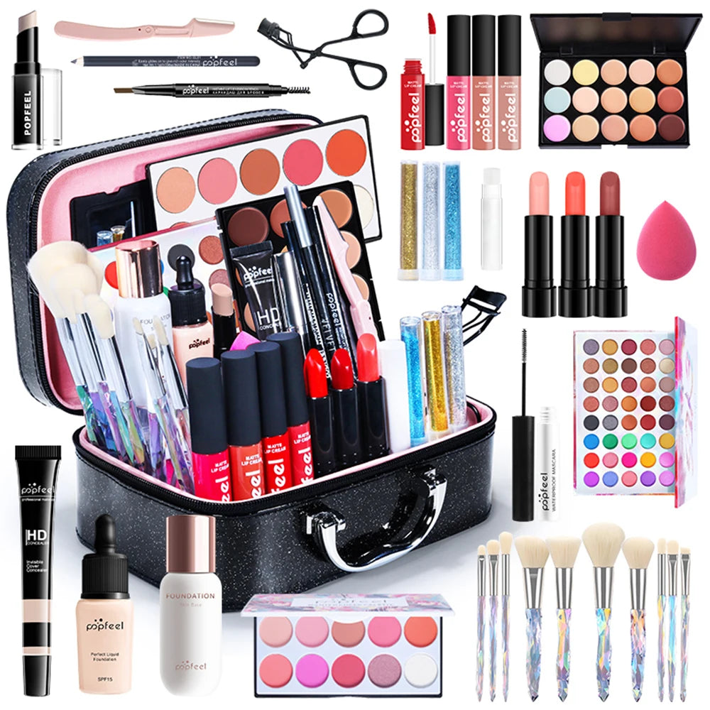 POPFEEL All-in-One Makeup Kit – Eyeshadow, Lipstick, Brushes & More
