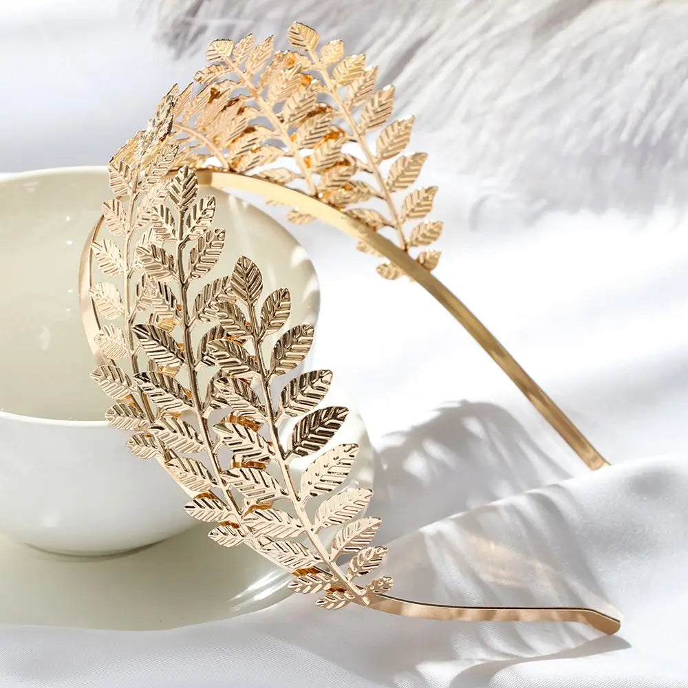 Bridal Gold Leaves Hair Crown – Vintage Pearl Wedding Tiara for Women