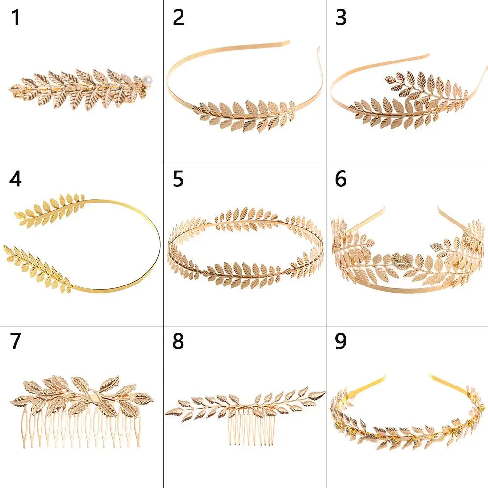 Bridal Gold Leaves Hair Crown – Vintage Pearl Wedding Tiara for Women