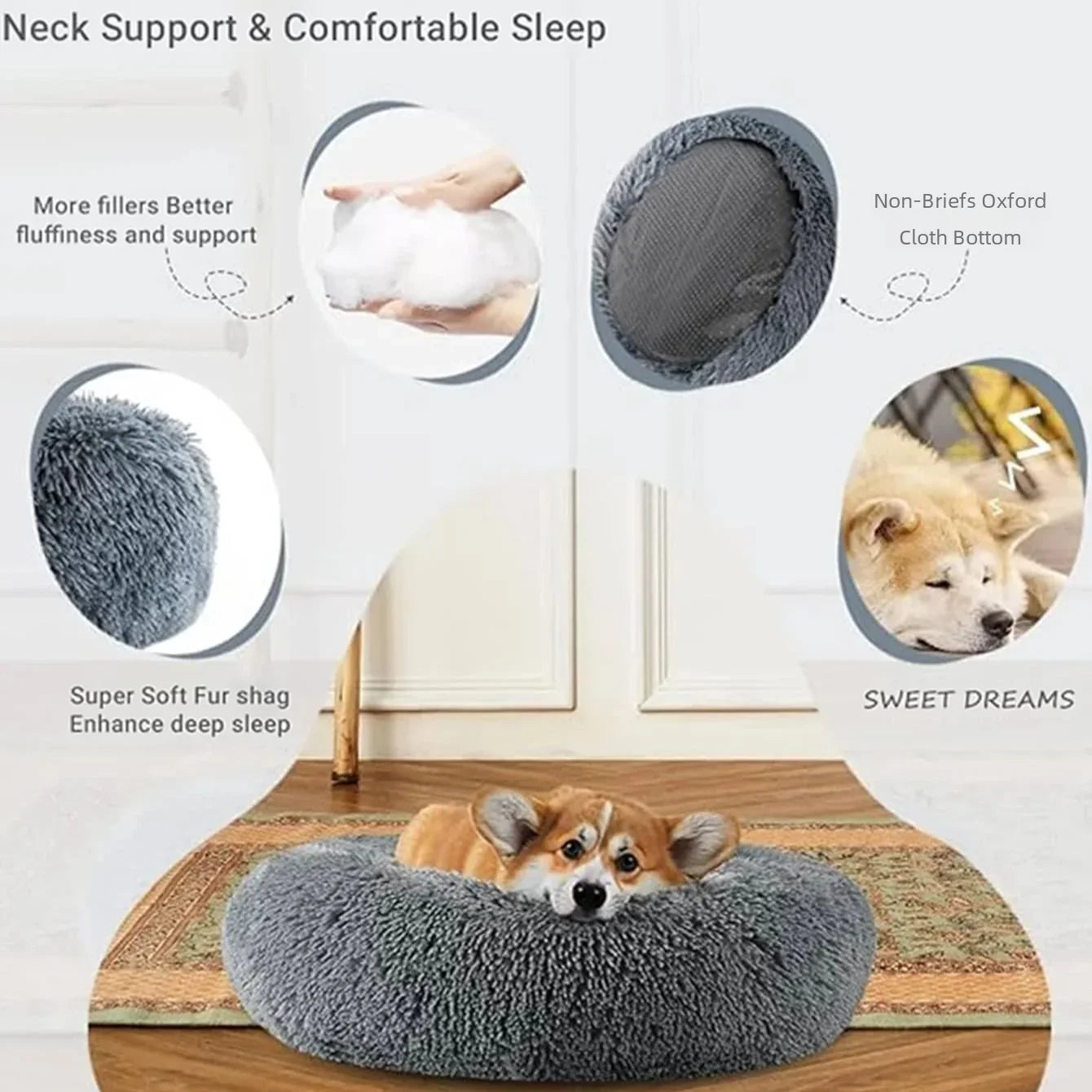 Corduroy Plush Pet Bed – Warm, Washable & Non-Slip Bed for Dogs and Cats