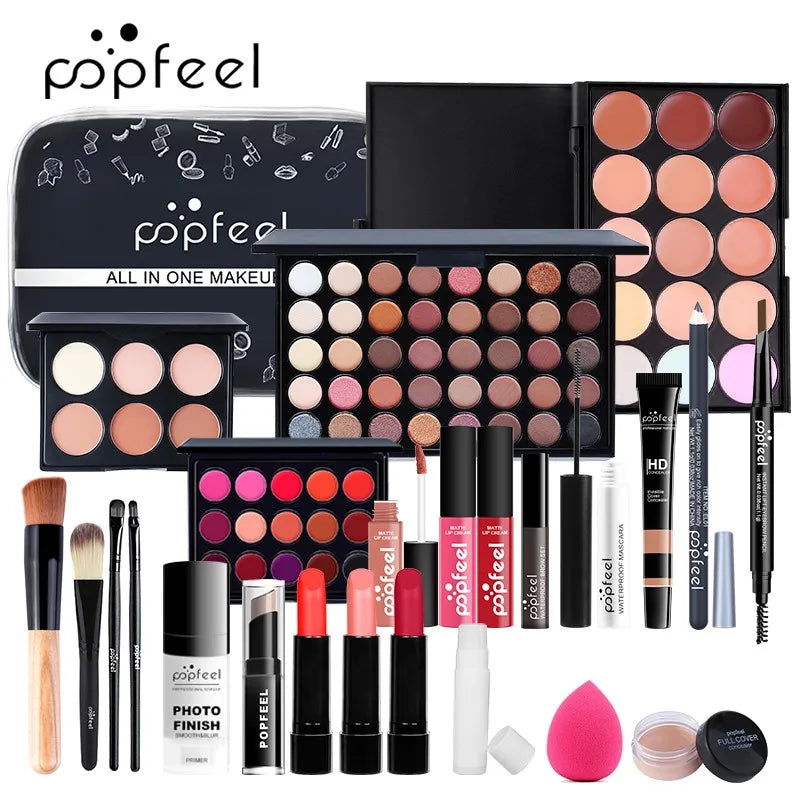 POPFEEL All-in-One Makeup Kit – Eyeshadow, Lipstick, Brushes & More