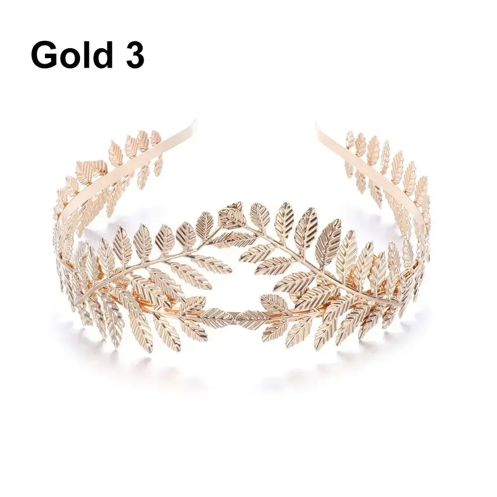 Bridal Gold Leaves Hair Crown – Vintage Pearl Wedding Tiara for Women