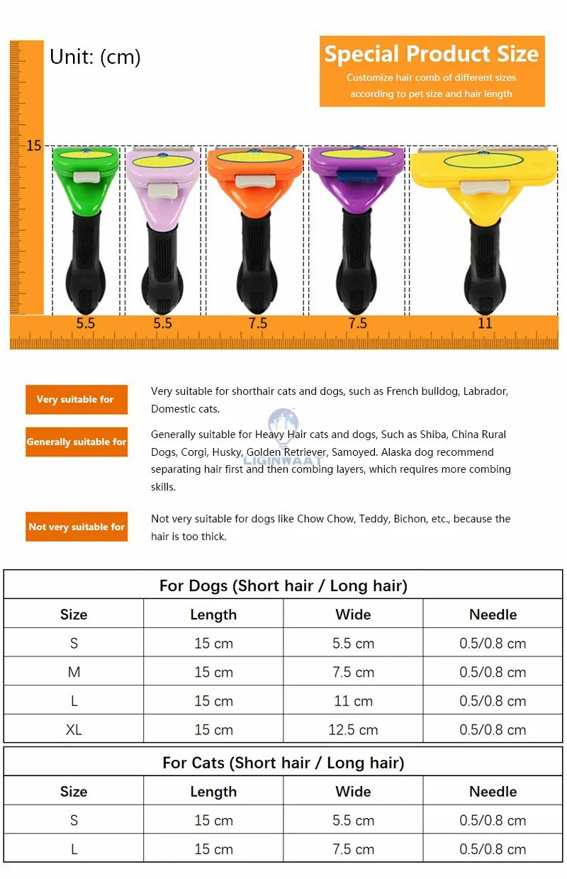Pet Hair Removal Comb – Anti-Shedding Grooming Brush for Cats & Dogs (Long & Short Hair)