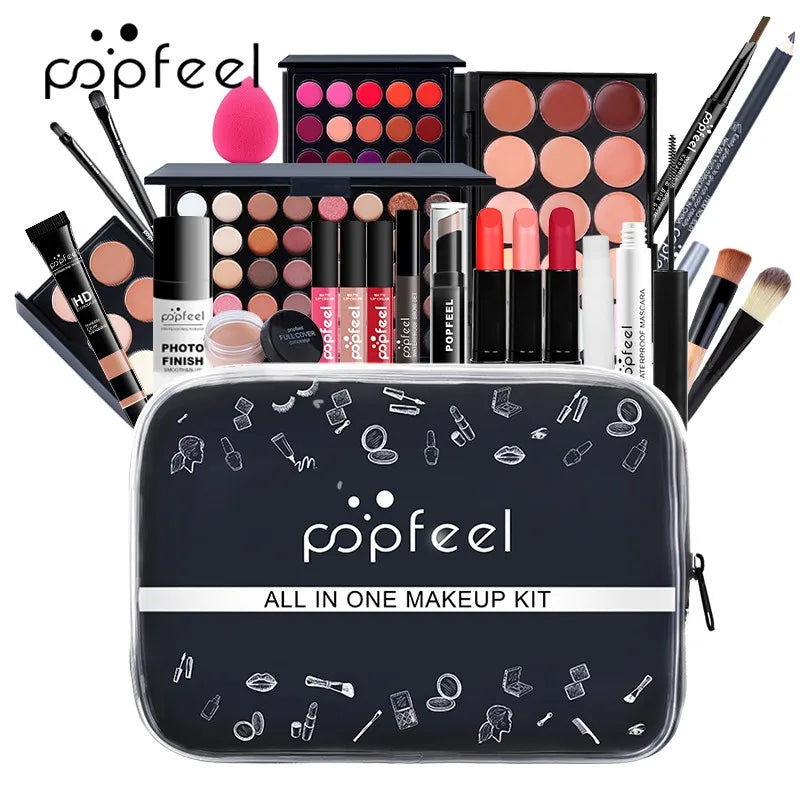 POPFEEL All-in-One Makeup Kit – Eyeshadow, Lipstick, Brushes & More