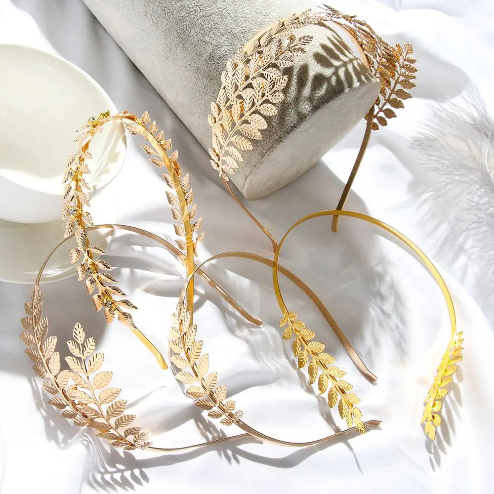 Bridal Gold Leaves Hair Crown – Vintage Pearl Wedding Tiara for Women