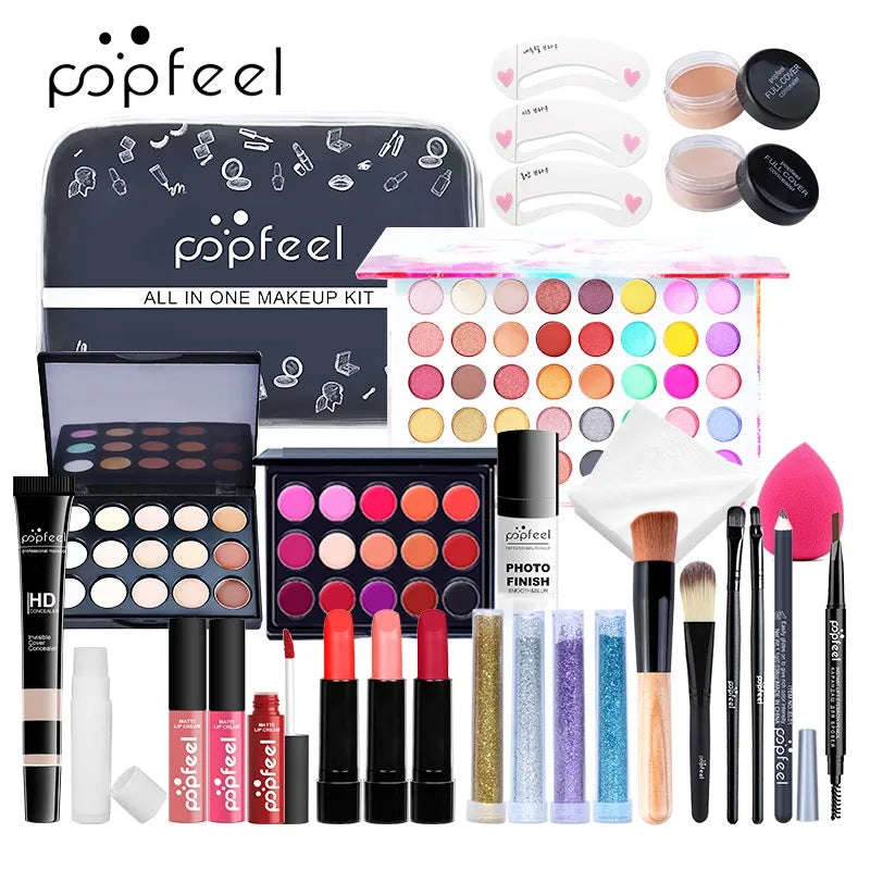 POPFEEL All-in-One Makeup Kit – Eyeshadow, Lipstick, Brushes & More
