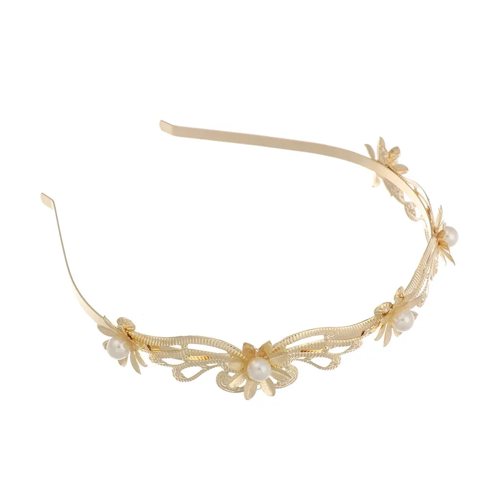 Bridal Gold Leaves Hair Crown – Vintage Pearl Wedding Tiara for Women
